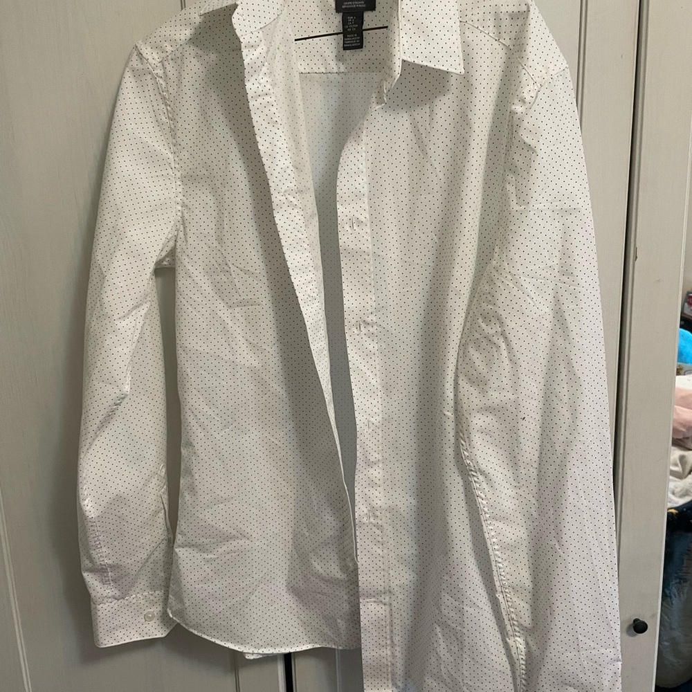 White Polka Dot Button-Up Shirt